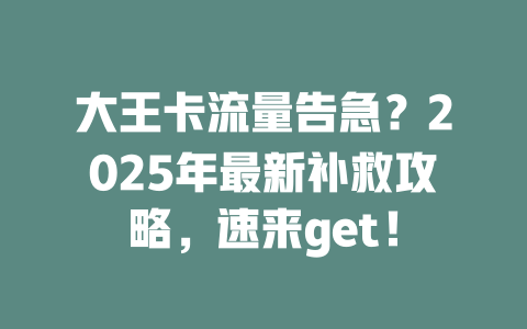大王卡流量告急？2025年最新补救攻略，速来get！