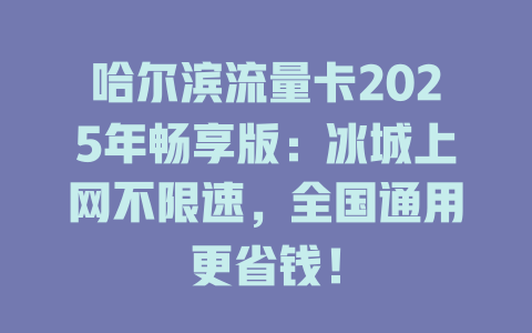 哈尔滨流量卡2025年畅享版：冰城上网不限速，全国通用更省钱！
