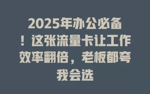 2025年办公必备！这张流量卡让工作效率翻倍，老板都夸我会选