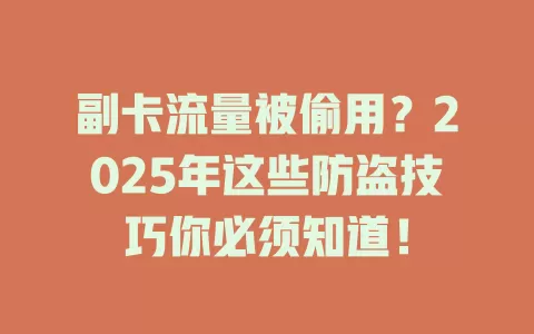 副卡流量被偷用？2025年这些防盗技巧你必须知道！