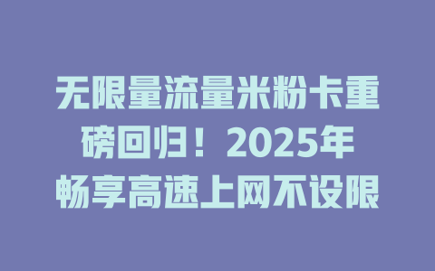 无限量流量米粉卡重磅回归！2025年畅享高速上网不设限