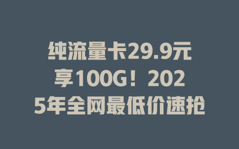 纯流量卡29.9元享100G！2025年全网最低价速抢