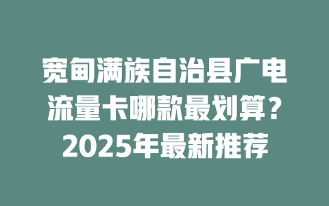 宽甸满族自治县广电流量卡哪款最划算？2025年最新推荐