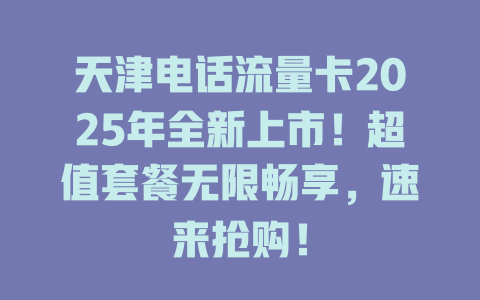 天津电话流量卡2025年全新上市！超值套餐无限畅享，速来抢购！