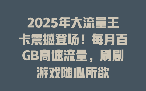 2025年大流量王卡震撼登场！每月百GB高速流量，刷剧游戏随心所欲