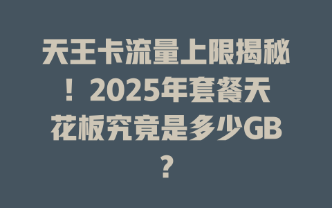天王卡流量上限揭秘！2025年套餐天花板究竟是多少GB？