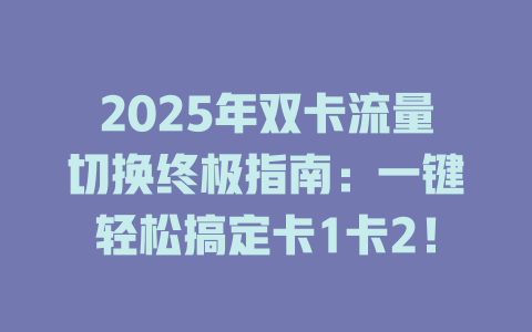 2025年双卡流量切换终极指南：一键轻松搞定卡1卡2！