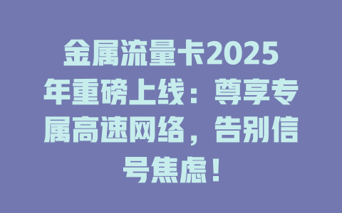 金属流量卡2025年重磅上线：尊享专属高速网络，告别信号焦虑！