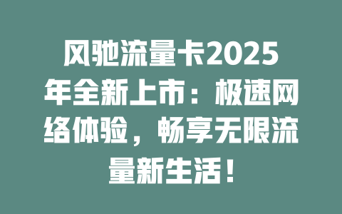 风驰流量卡2025年全新上市：极速网络体验，畅享无限流量新生活！