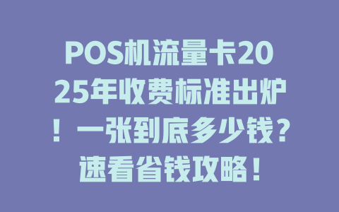 POS机流量卡2025年收费标准出炉！一张到底多少钱？速看省钱攻略！