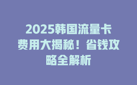 2025韩国流量卡费用大揭秘！省钱攻略全解析