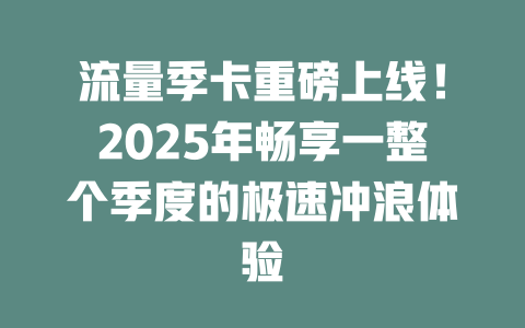 流量季卡重磅上线！2025年畅享一整个季度的极速冲浪体验