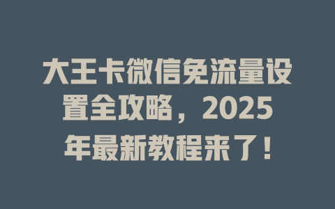 大王卡微信免流量设置全攻略，2025年最新教程来了！