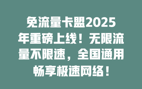 免流量卡盟2025年重磅上线！无限流量不限速，全国通用畅享极速网络！