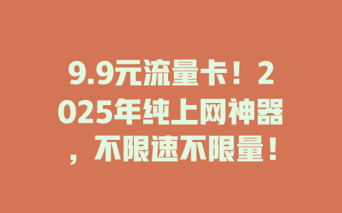 9.9元流量卡！2025年纯上网神器，不限速不限量！