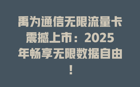 禹为通信无限流量卡震撼上市：2025年畅享无限数据自由！