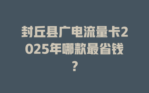 封丘县广电流量卡2025年哪款最省钱？
