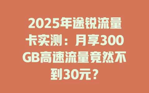 2025年途锐流量卡实测：月享300GB高速流量竟然不到30元？