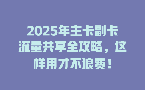 2025年主卡副卡流量共享全攻略，这样用才不浪费！