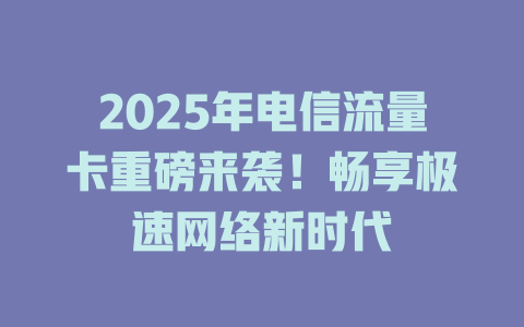2025年电信流量卡重磅来袭！畅享极速网络新时代