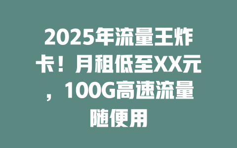 2025年流量王炸卡！月租低至XX元，100G高速流量随便用