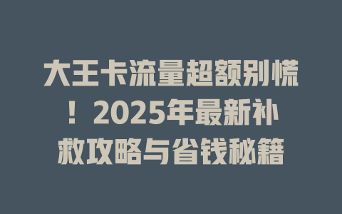 大王卡流量超额别慌！2025年最新补救攻略与省钱秘籍