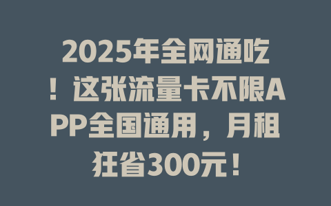 2025年全网通吃！这张流量卡不限APP全国通用，月租狂省300元！