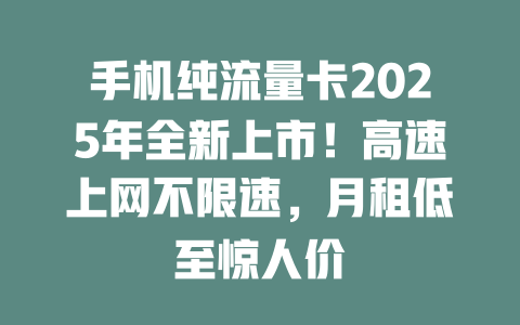 手机纯流量卡2025年全新上市！高速上网不限速，月租低至惊人价