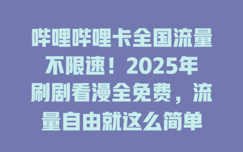 哔哩哔哩卡全国流量不限速！2025年刷剧看漫全免费，流量自由就这么简单