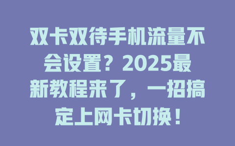 双卡双待手机流量不会设置？2025最新教程来了，一招搞定上网卡切换！