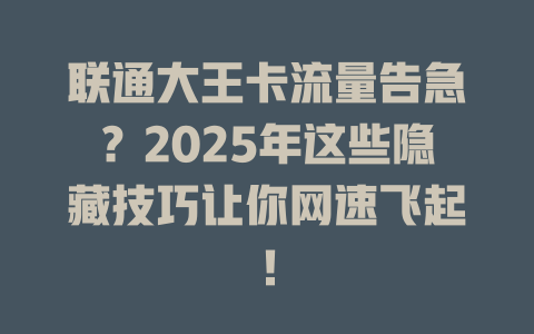 联通大王卡流量告急？2025年这些隐藏技巧让你网速飞起！