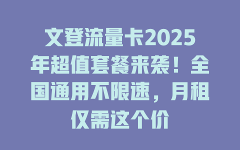 文登流量卡2025年超值套餐来袭！全国通用不限速，月租仅需这个价