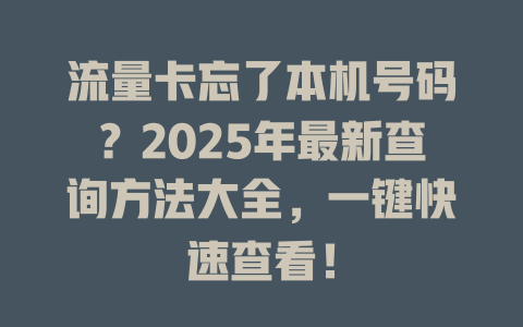 流量卡忘了本机号码？2025年最新查询方法大全，一键快速查看！
