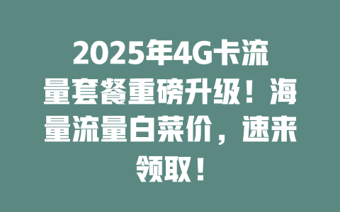 2025年4G卡流量套餐重磅升级！海量流量白菜价，速来领取！