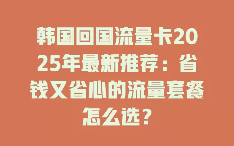 韩国回国流量卡2025年最新推荐：省钱又省心的流量套餐怎么选？