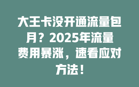 大王卡没开通流量包月？2025年流量费用暴涨，速看应对方法！
