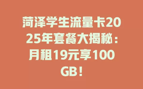 菏泽学生流量卡2025年套餐大揭秘：月租19元享100GB！