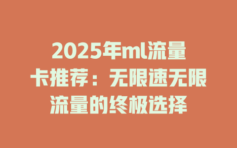 2025年ml流量卡推荐：无限速无限流量的终极选择