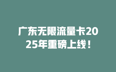 广东无限流量卡2025年重磅上线！