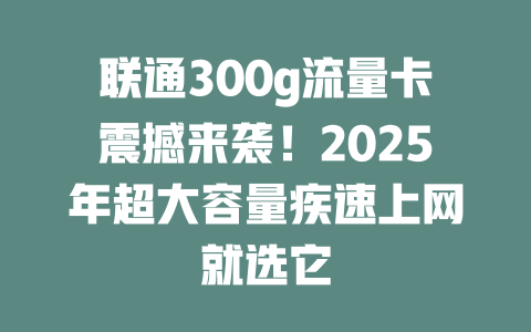 联通300g流量卡震撼来袭！2025年超大容量疾速上网就选它