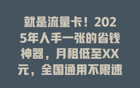 就是流量卡！2025年人手一张的省钱神器，月租低至XX元，全国通用不限速！