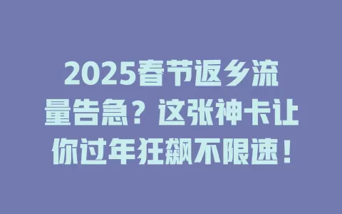 2025春节返乡流量告急？这张神卡让你过年狂飙不限速！