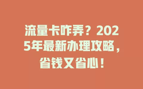 流量卡咋弄？2025年最新办理攻略，省钱又省心！