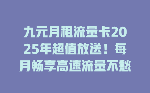 九元月租流量卡2025年超值放送！每月畅享高速流量不愁