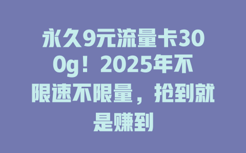 永久9元流量卡300g！2025年不限速不限量，抢到就是赚到