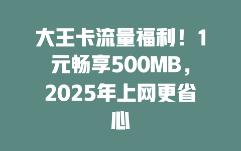 大王卡流量福利！1元畅享500MB，2025年上网更省心
