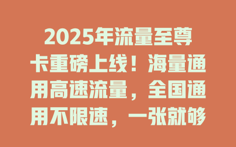 2025年流量至尊卡重磅上线！海量通用高速流量，全国通用不限速，一张就够用全家