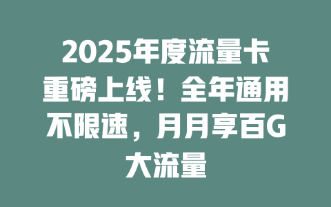 2025年度流量卡重磅上线！全年通用不限速，月月享百G大流量