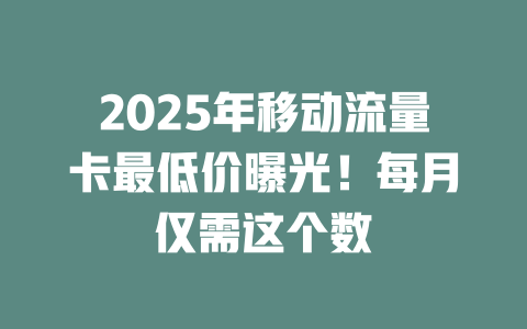 2025年移动流量卡最低价曝光！每月仅需这个数
