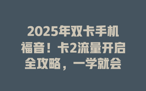 2025年双卡手机福音！卡2流量开启全攻略，一学就会